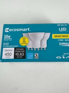 Ecosmart LEB Light Bulbs 3PK 50W Bright White Dimmable MC-234